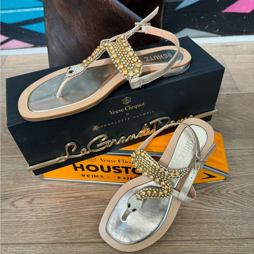 EUC Schutz Gold Snake Flat Sandals Size 8.5. Worn Twice